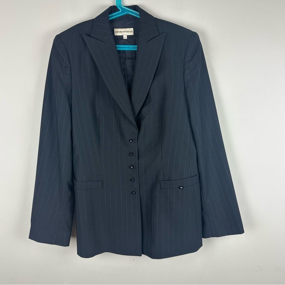 Emporio Armani Black Pinstripe Tailored Blazer Italy Wool Size 10